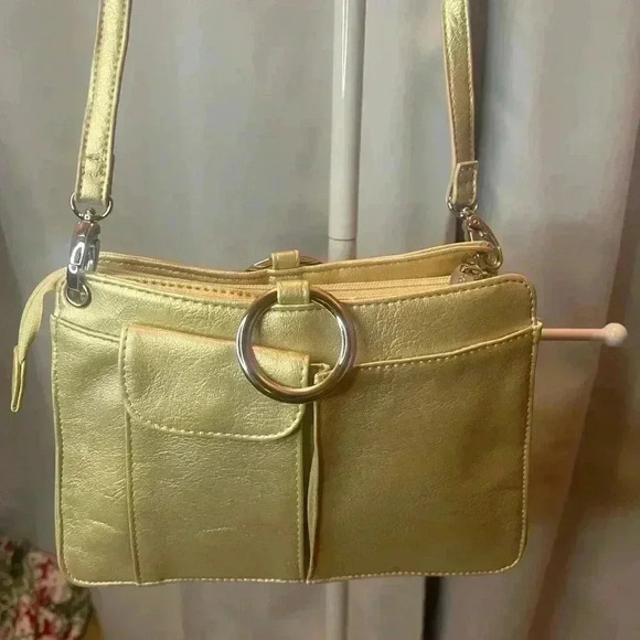 Pouchee Gold Leather Organizer Crossbody Bag - Picture 1 of 13